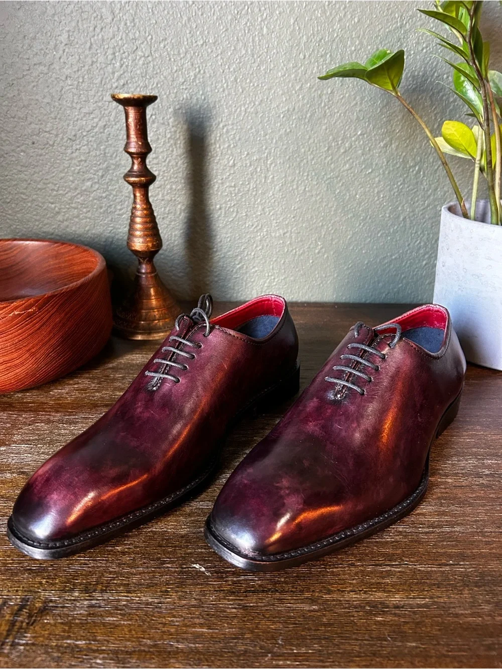 Men's Burgundy Leather Derby Dress Shoes